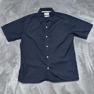 Norse Projects Carsten Poplin Shirt Mens Small Navy Blue Short Sleeve Button Up